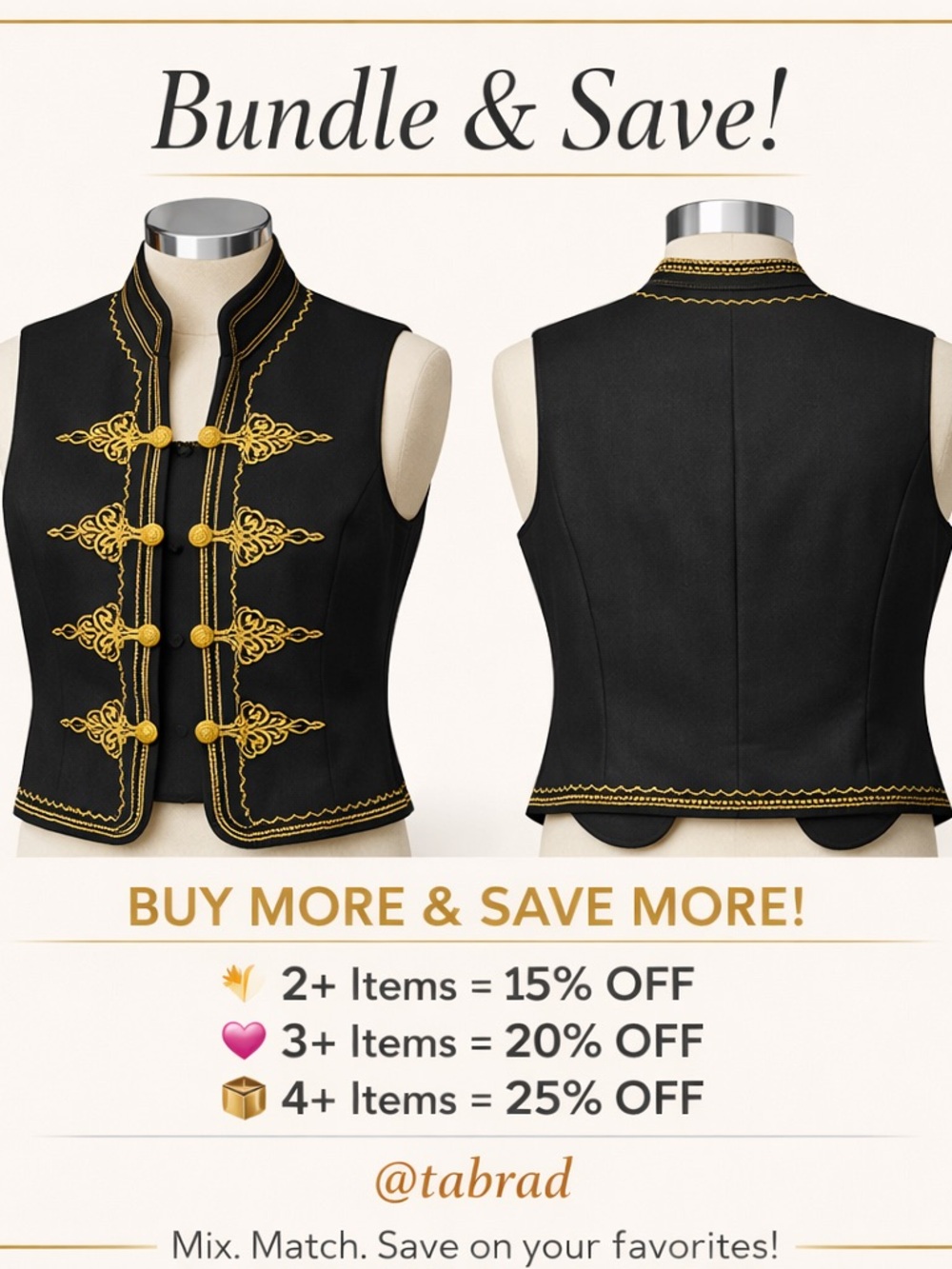 Talbots Black Vest with Gold Embroidery - Picture 2 of 5